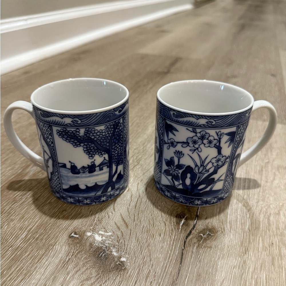 2 vintage Blue and White porcelain mugs - made in Japan